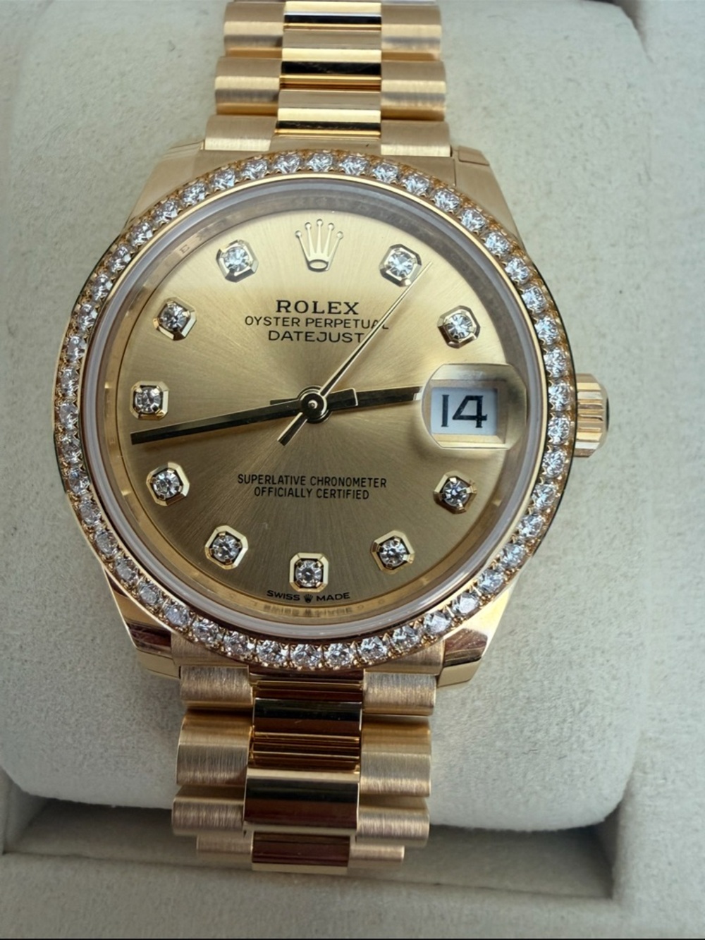 Rolex Datejust Ladies Gold Diamond Bezel Watch